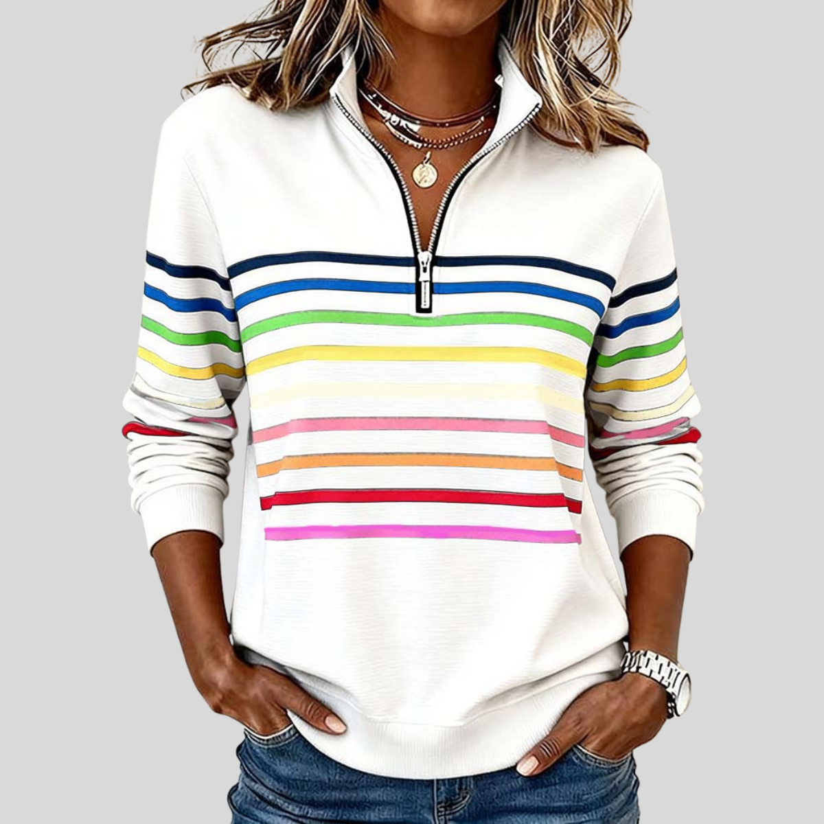 POPPY | COLOURFUL STRIPED QUARTER-ZIP JUMPER