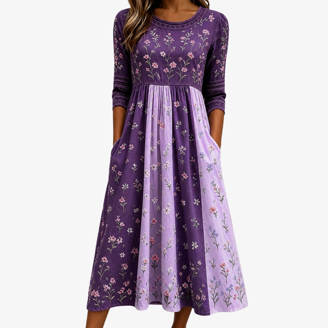 CLARA | LAVENDER WILDFLOWER PANEL MIDI DRESS