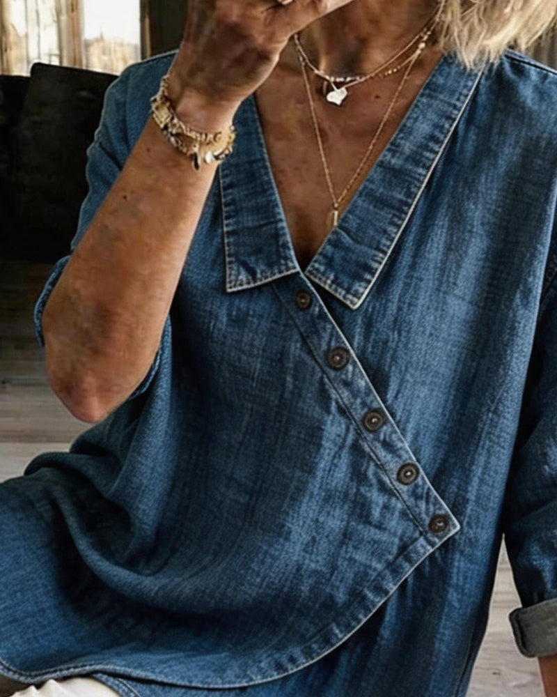 ISABEL | RELAXED BUTTON-NECK BLOUSE