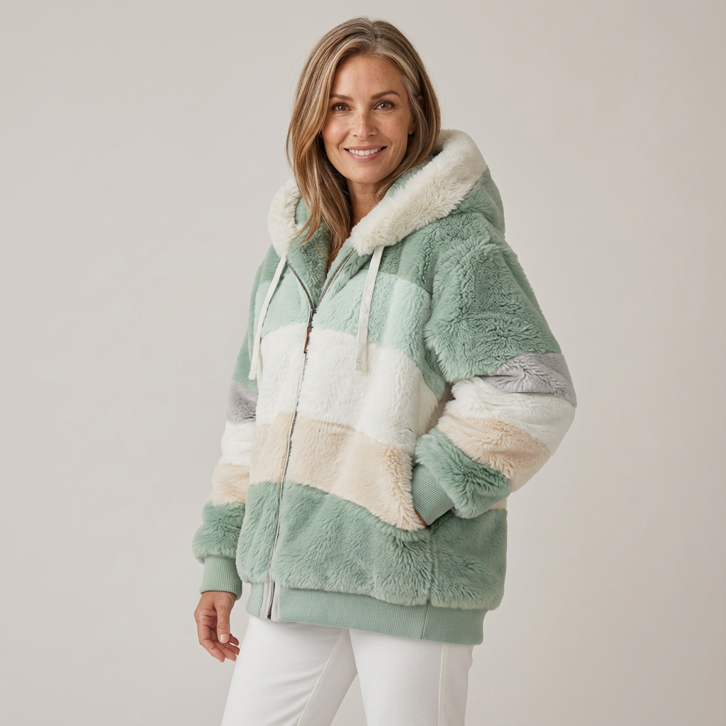LOUISE | COLOUR BLOCK HOODED FLEECE JACKET