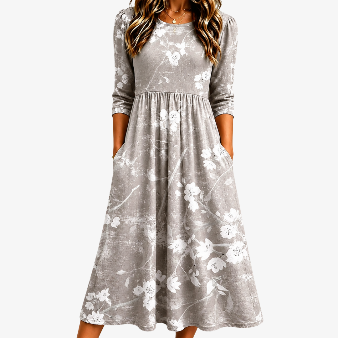 VIOLET | SILVER BLOSSOM GRACE POCKET MIDI DRESS