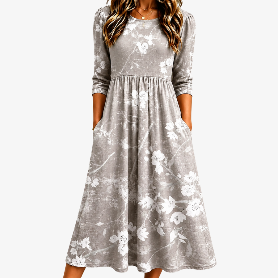 VIOLET | SILVER BLOSSOM GRACE POCKET MIDI DRESS