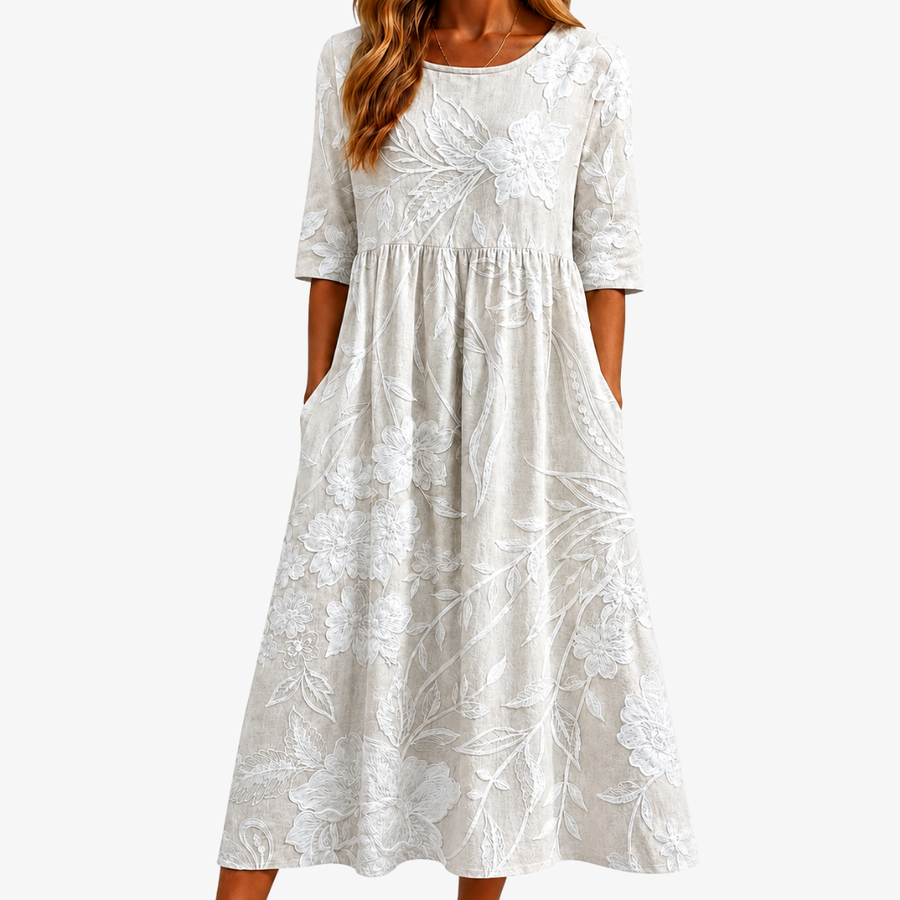 GEORGIA | WHISPERING GARDEN ELEGANT POCKET MIDI DRESS