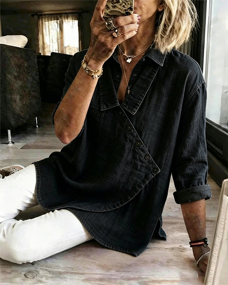 ISABEL | RELAXED BUTTON-NECK BLOUSE
