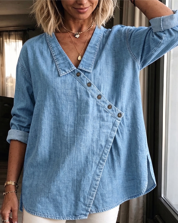 ISABEL | RELAXED BUTTON-NECK BLOUSE