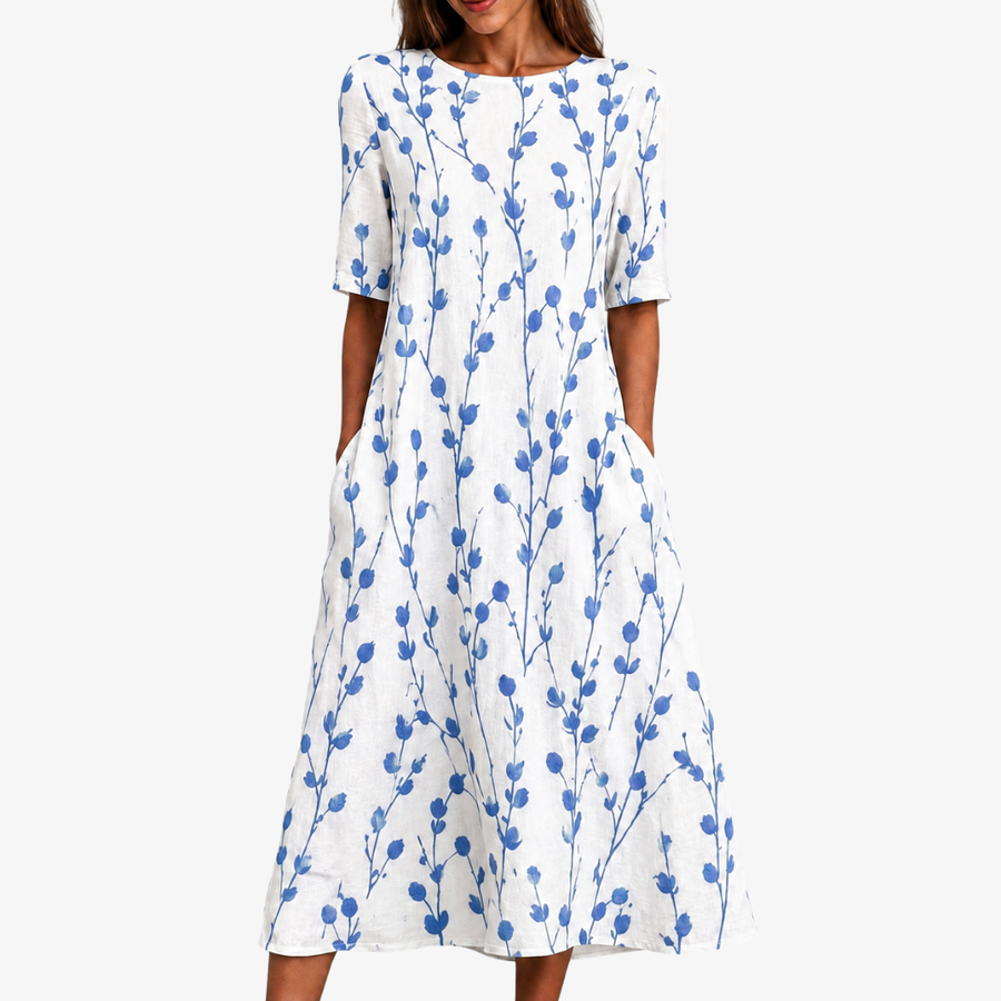 MATILDA | BLUE MEADOW BREEZE POCKET MIDI DRESS