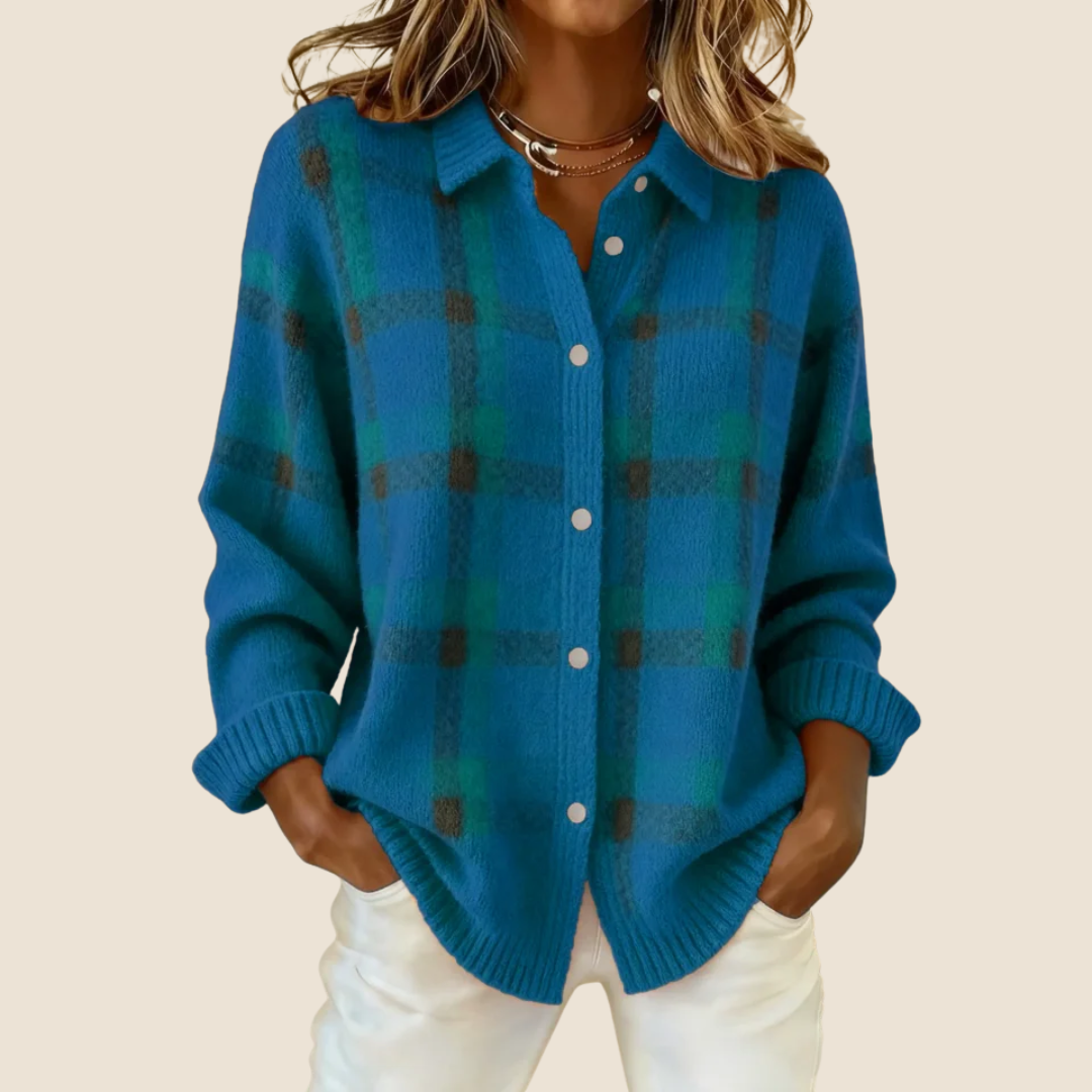 VIVIENNE | COSY CHECK BUTTON CARDIGAN