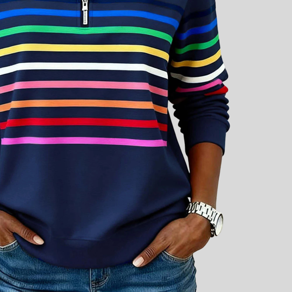 POPPY | COLOURFUL STRIPED QUARTER-ZIP JUMPER