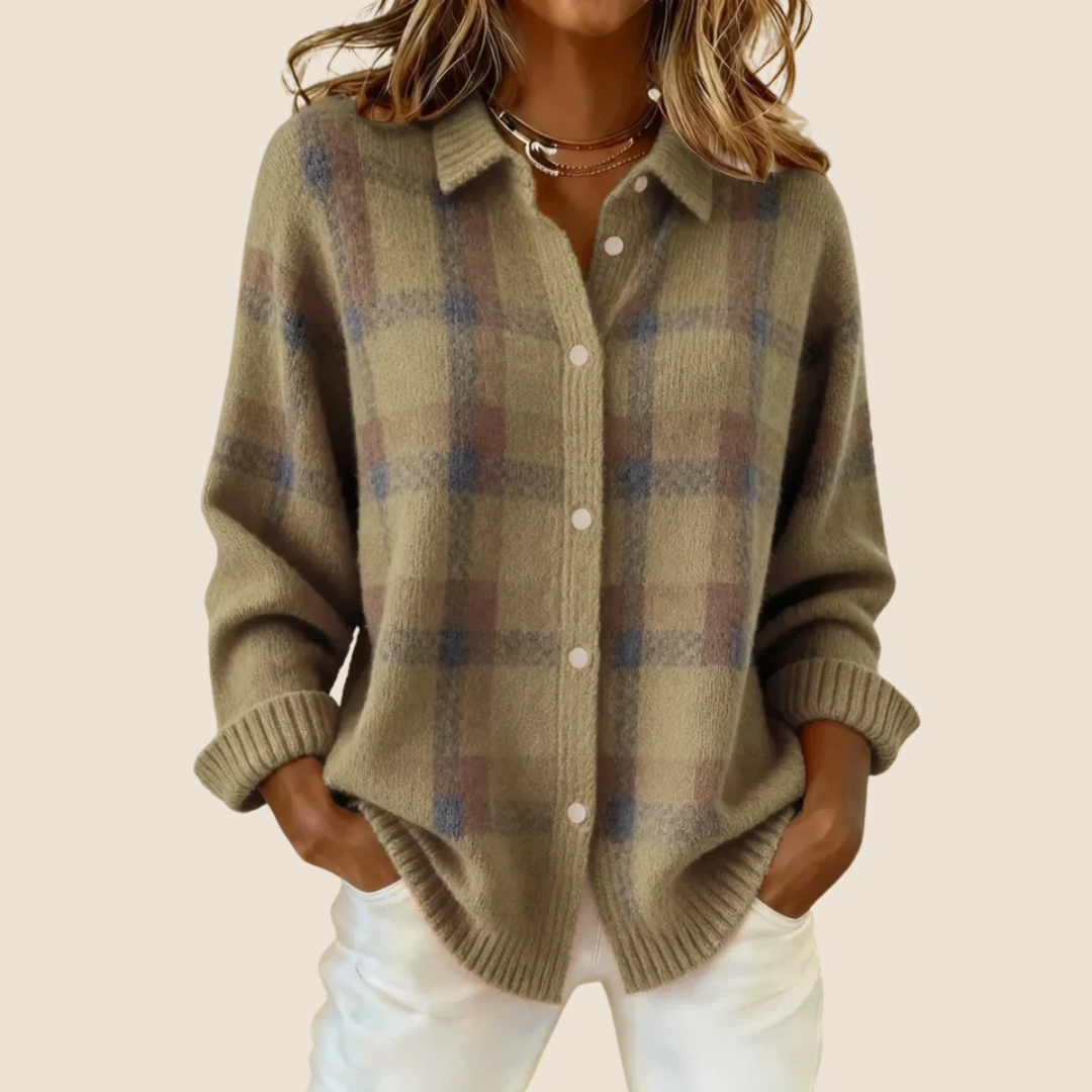 VIVIENNE | COSY CHECK BUTTON CARDIGAN