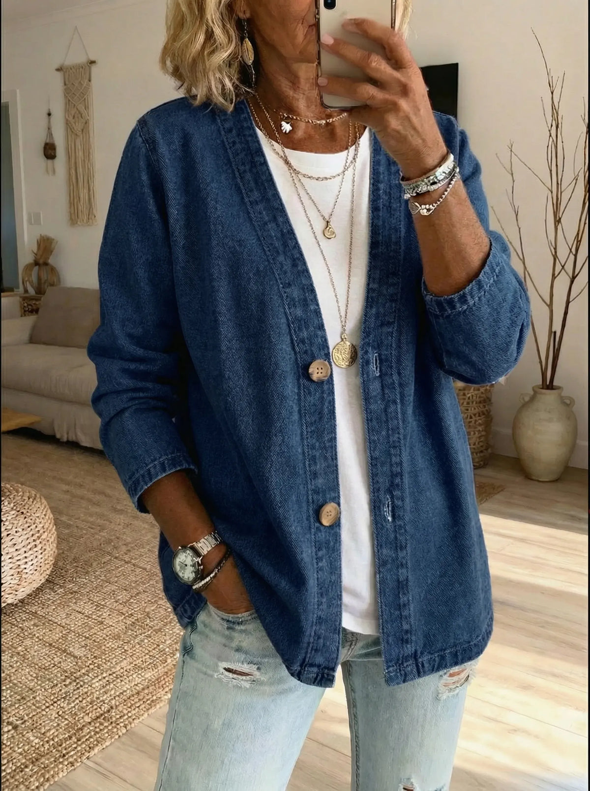 HELEN | DENIM CLASSIC BUTTON CARDIGAN
