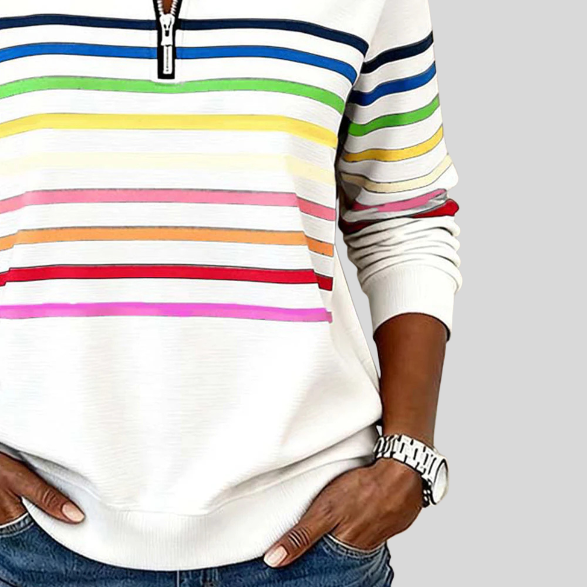 POPPY | COLOURFUL STRIPED QUARTER-ZIP JUMPER