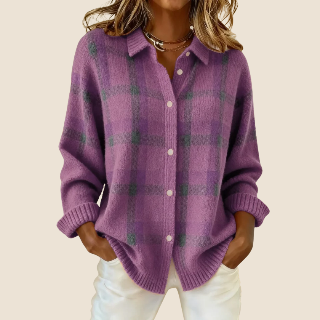 VIVIENNE | COSY CHECK BUTTON CARDIGAN