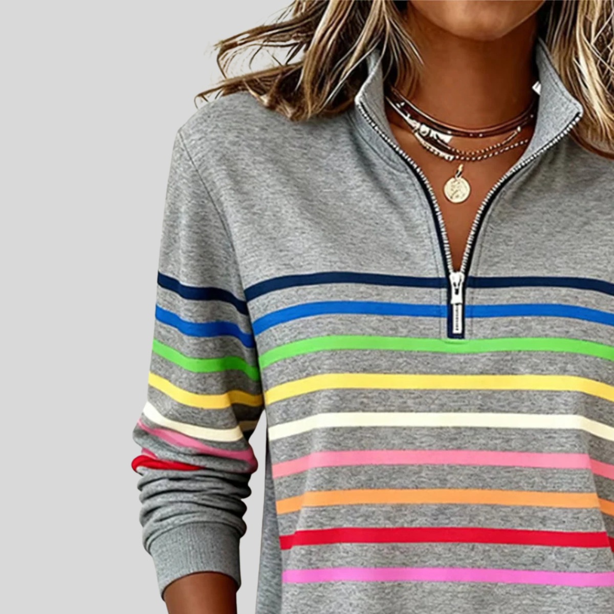POPPY | COLOURFUL STRIPED QUARTER-ZIP JUMPER