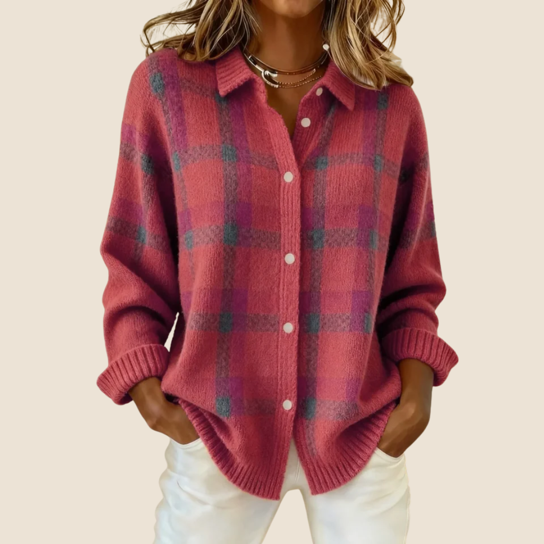VIVIENNE | COSY CHECK BUTTON CARDIGAN