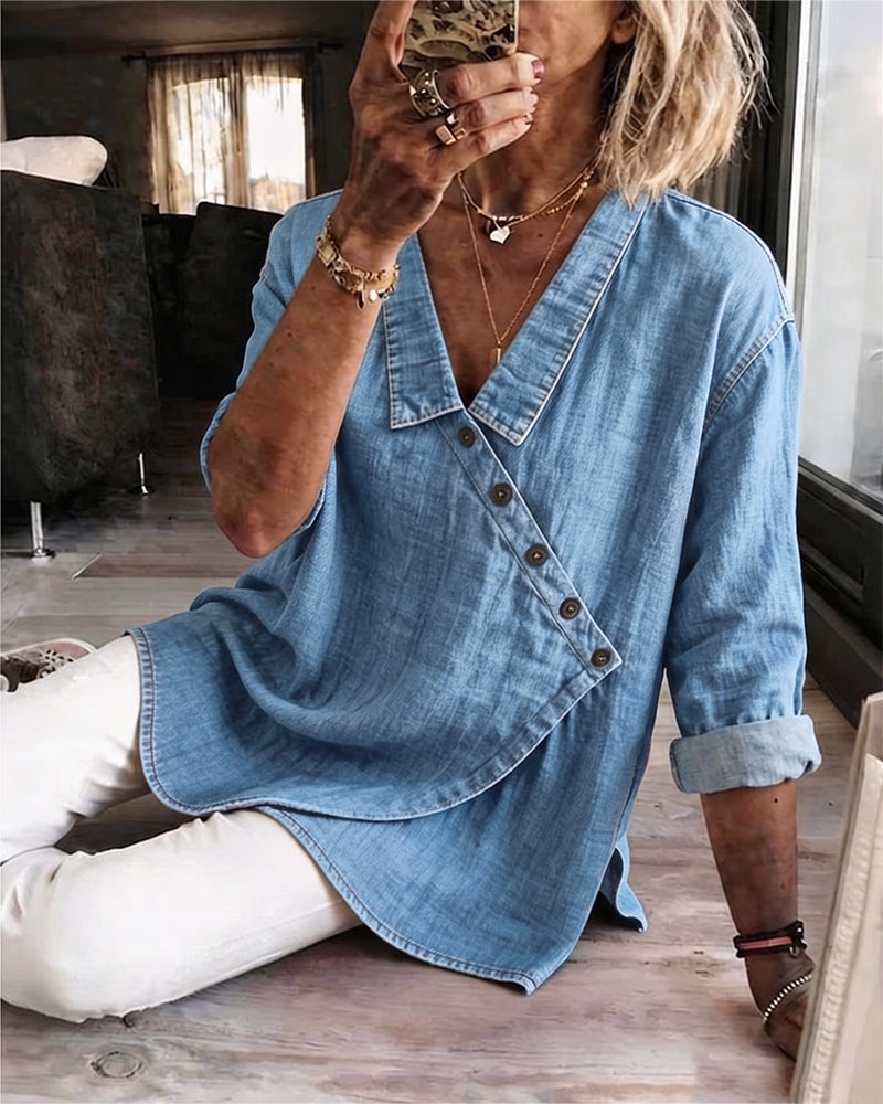 ISABEL | RELAXED BUTTON-NECK BLOUSE