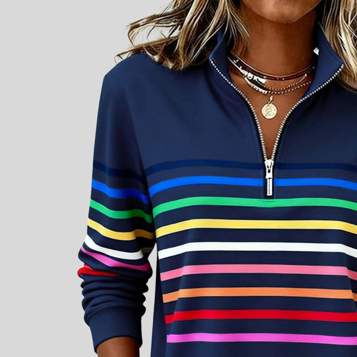POPPY | COLOURFUL STRIPED QUARTER-ZIP JUMPER