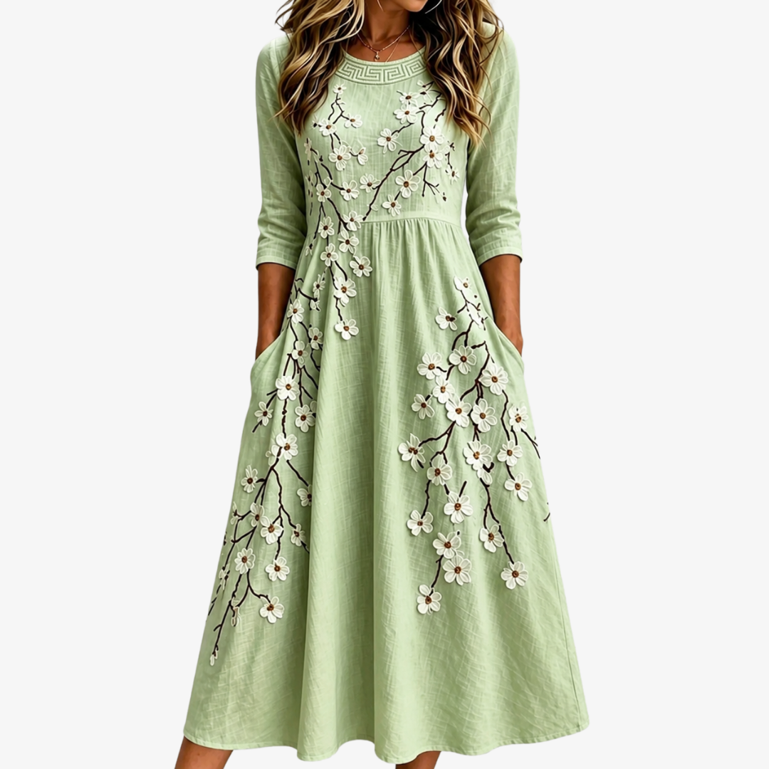 ELIZA | SAGE BLOSSOM GARDEN POCKET MIDI DRESS