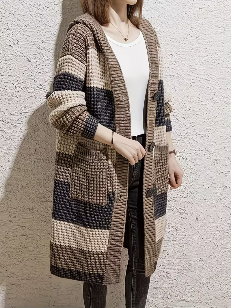 SARAH | MID-LENGTH HOODED CHUNKY KNIT CARDIGAN