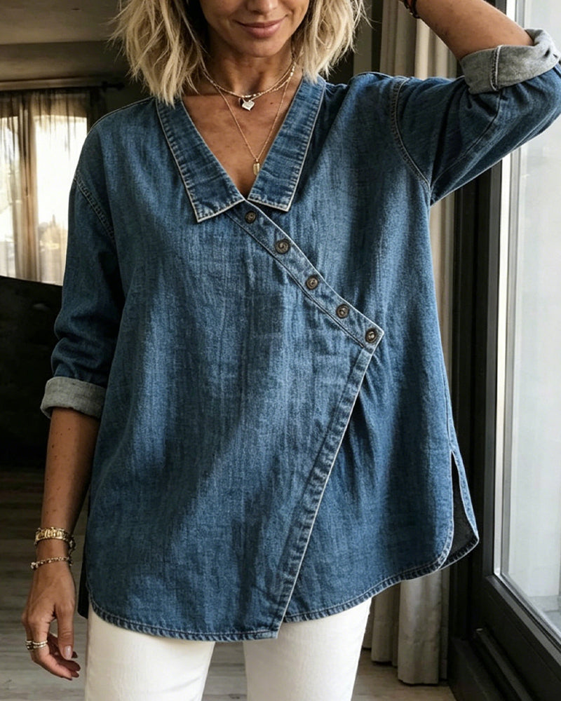 ISABEL | RELAXED BUTTON-NECK BLOUSE