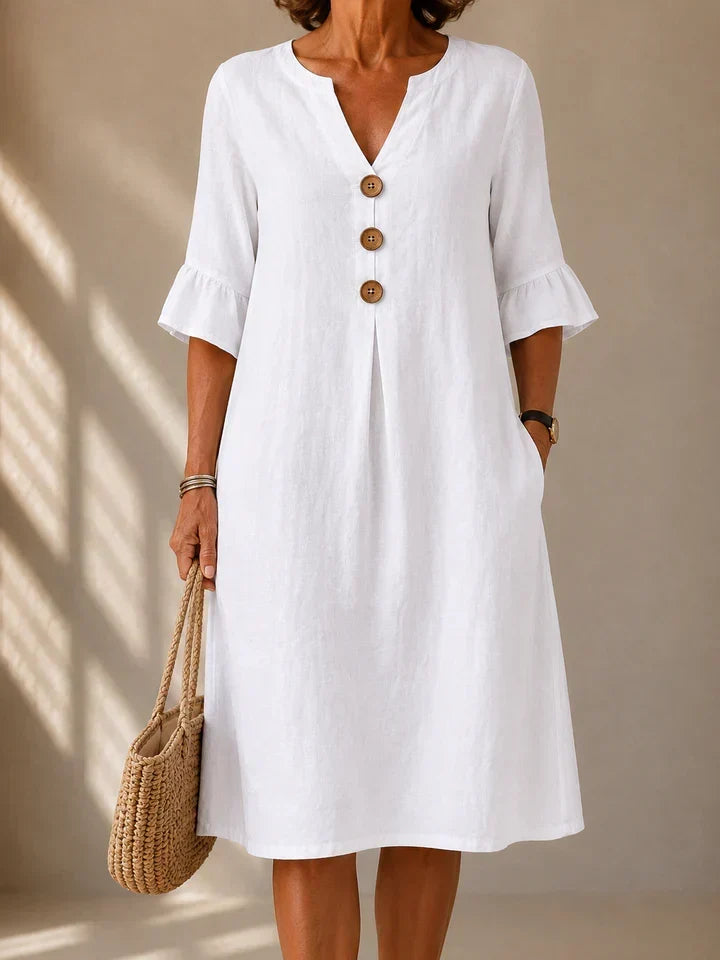 CLARA | RELAXED BUTTON DETAIL MIDI DRESS
