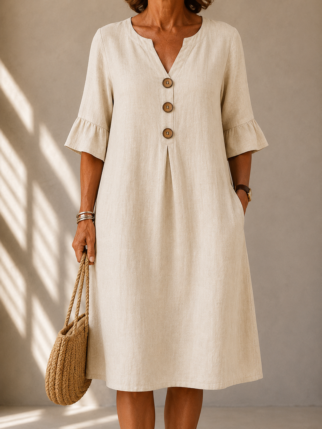 CLARA | RELAXED BUTTON DETAIL MIDI DRESS