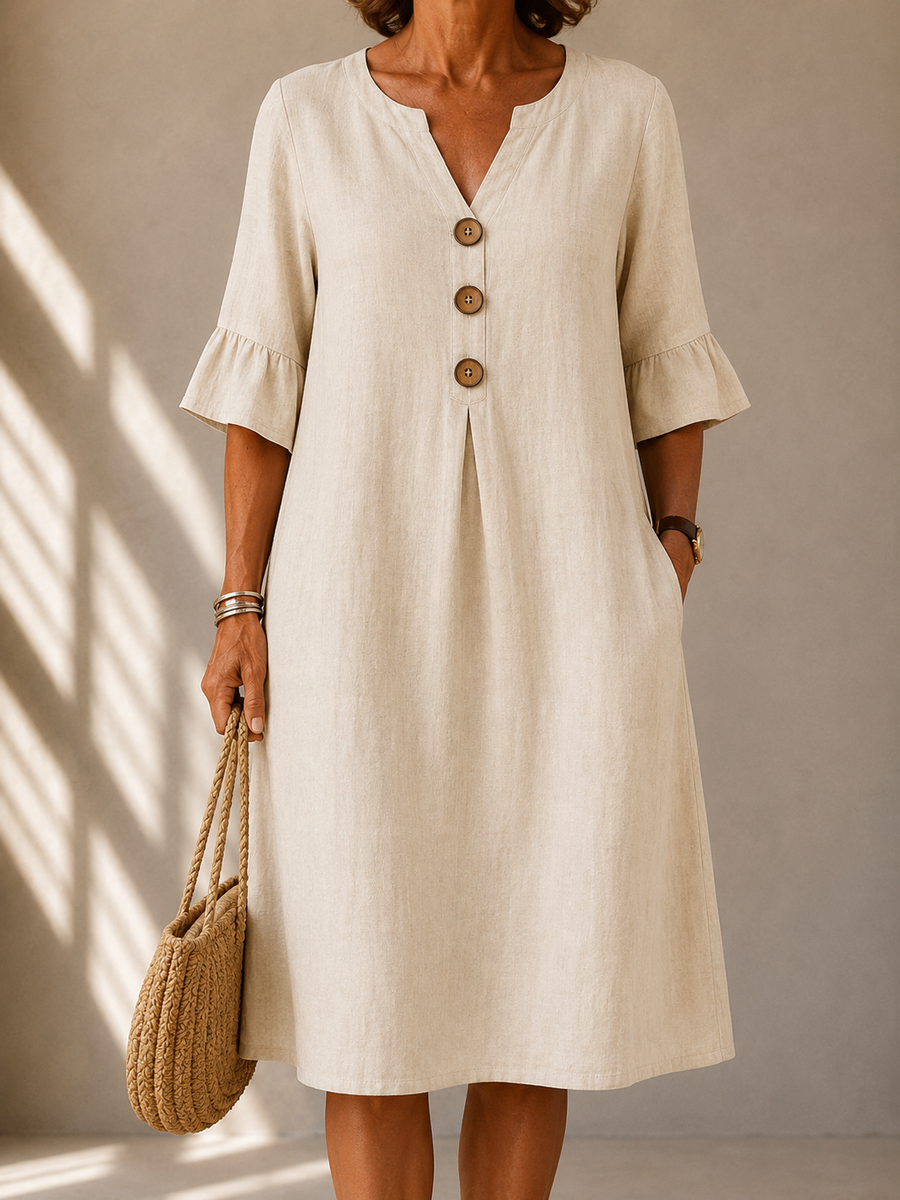 CLARA | RELAXED BUTTON DETAIL MIDI DRESS