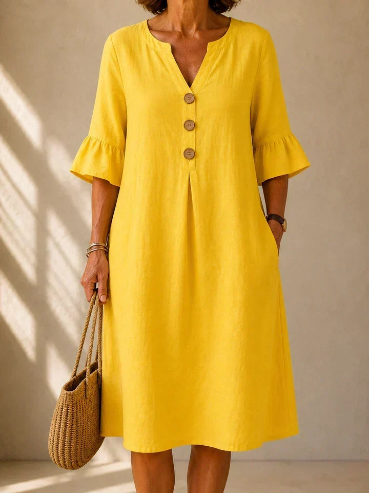 CLARA | RELAXED BUTTON DETAIL MIDI DRESS
