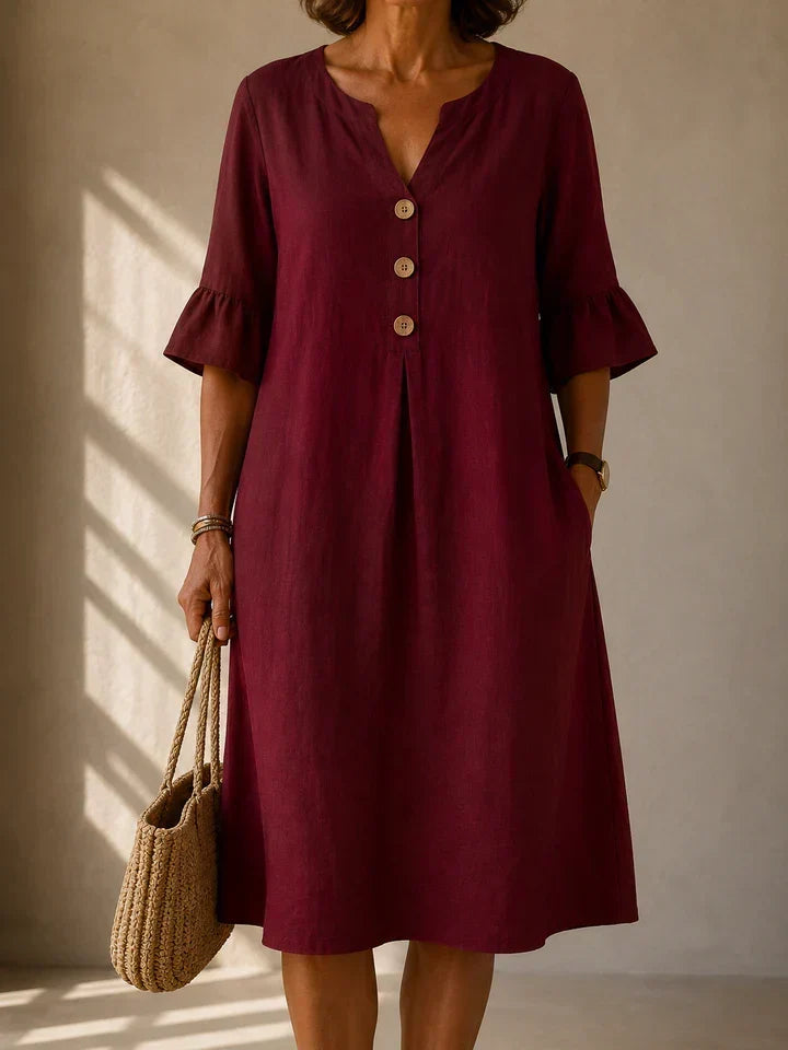 CLARA | RELAXED BUTTON DETAIL MIDI DRESS