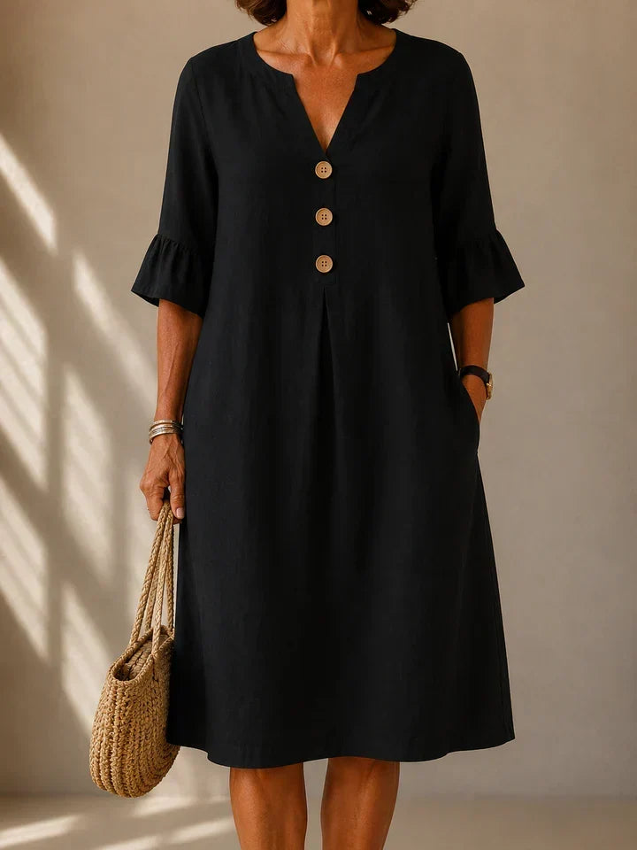 CLARA | RELAXED BUTTON DETAIL MIDI DRESS
