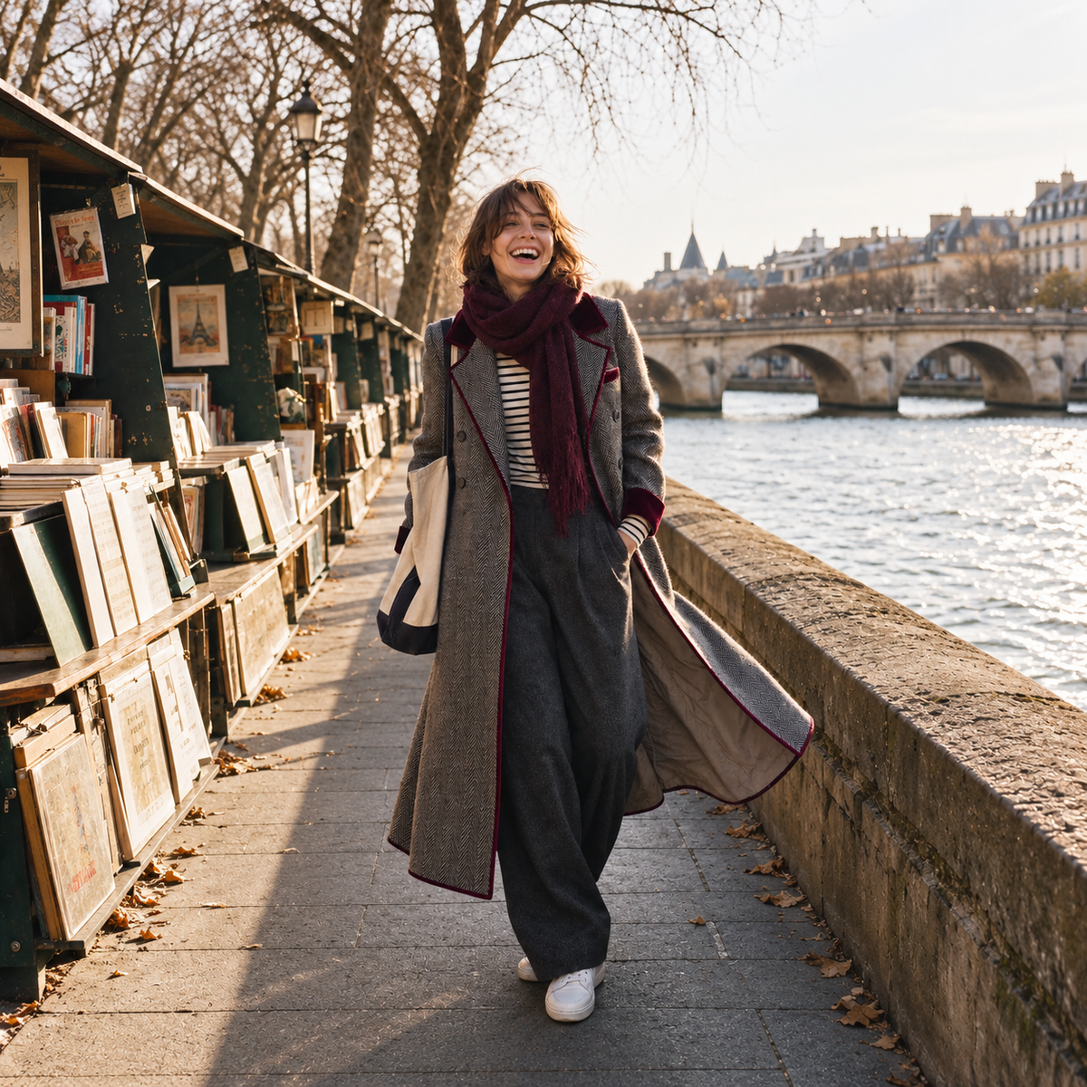 VIVIENNE | ELEGANT HERRINGBONE LONGLINE COAT