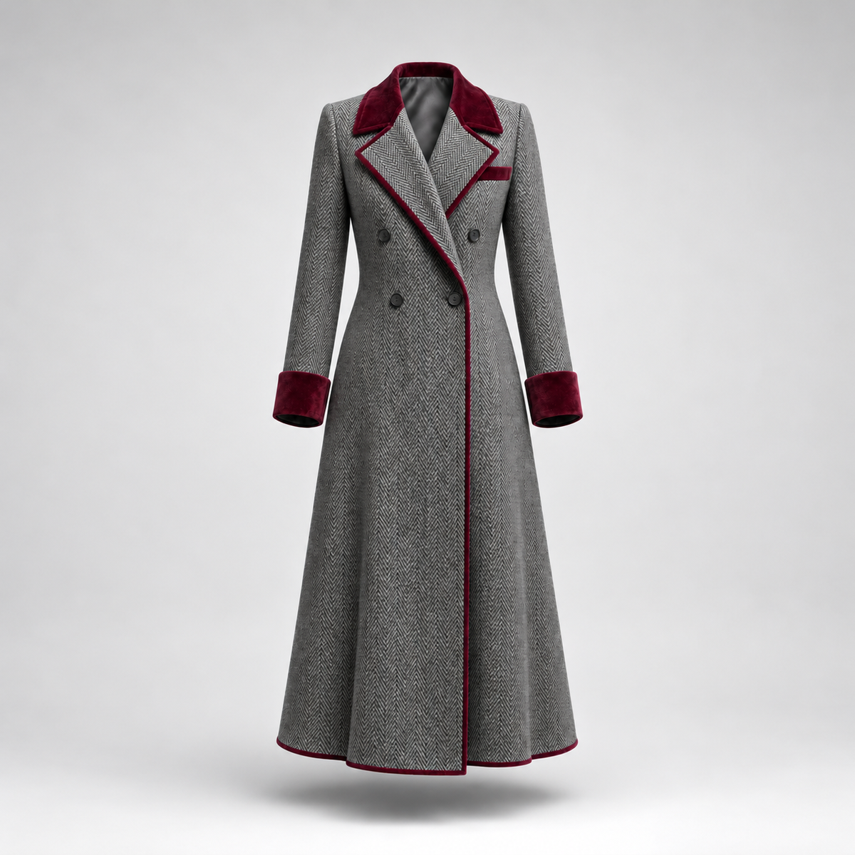 VIVIENNE | ELEGANT HERRINGBONE LONGLINE COAT