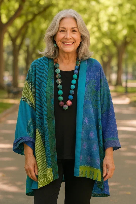 MARGARET | COLOURFUL PATCHWORK OPEN CARDIGAN