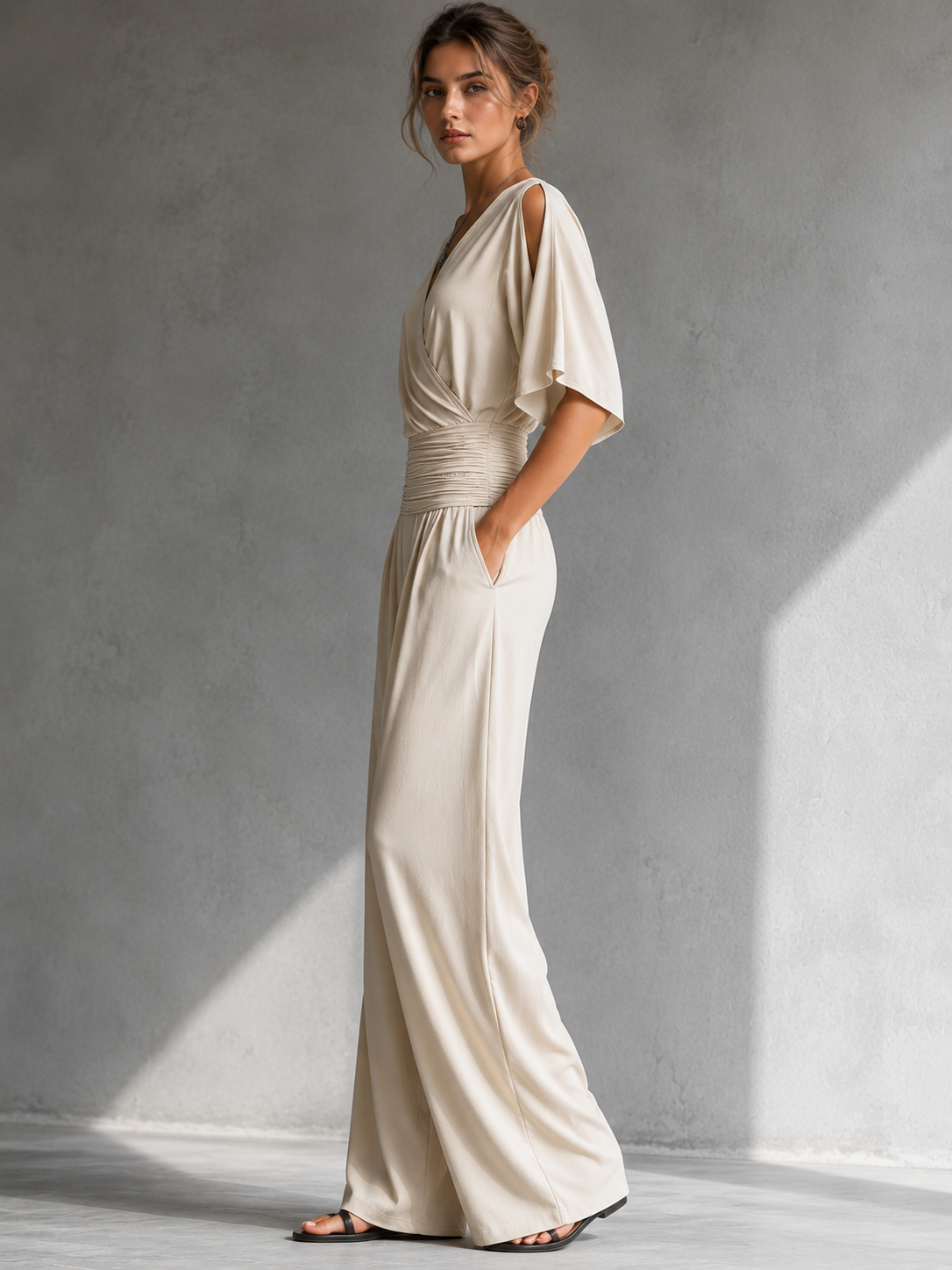 ZENI | ELEGANT WRAP WIDE-LEG JUMPSUIT