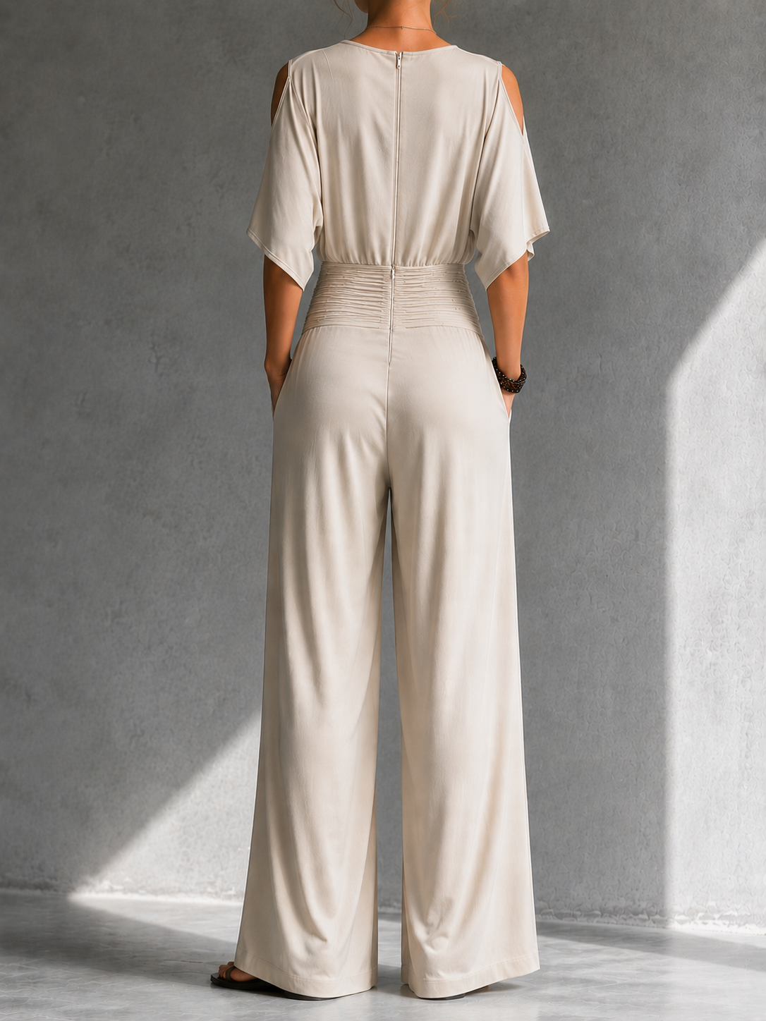 ZENI | ELEGANT WRAP WIDE-LEG JUMPSUIT