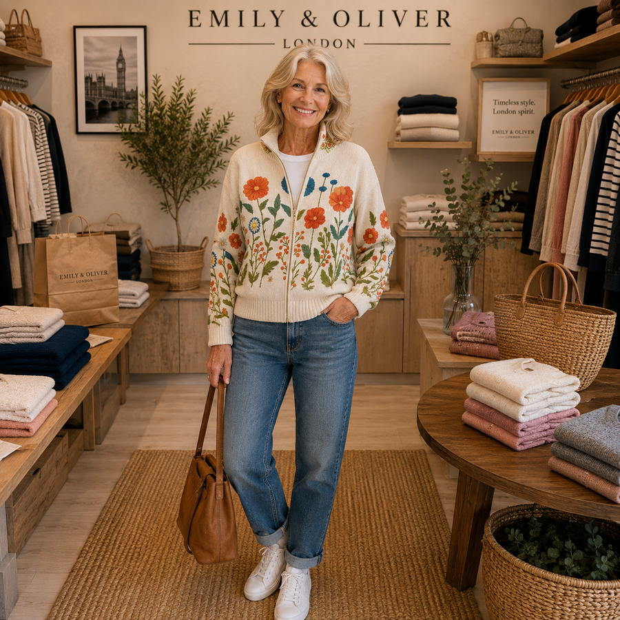 FLORA | FLORAL ZIP-UP KNITTED CARDIGAN