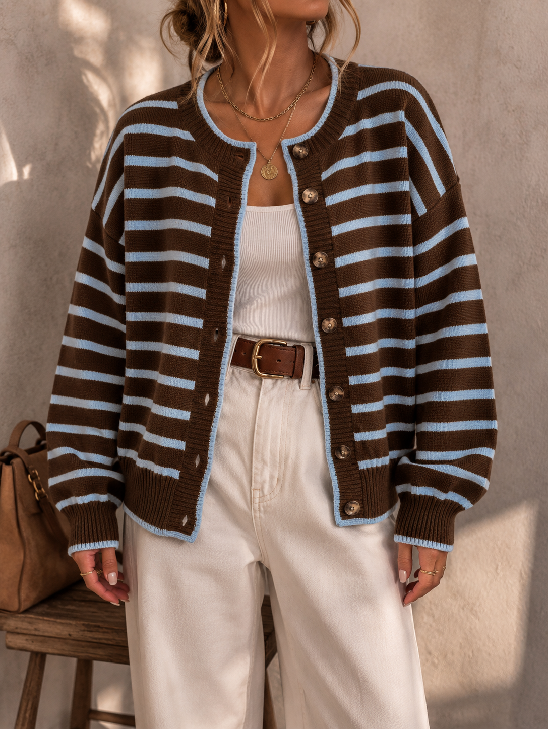 ELSIE | STRIPED BUTTON CARDIGAN