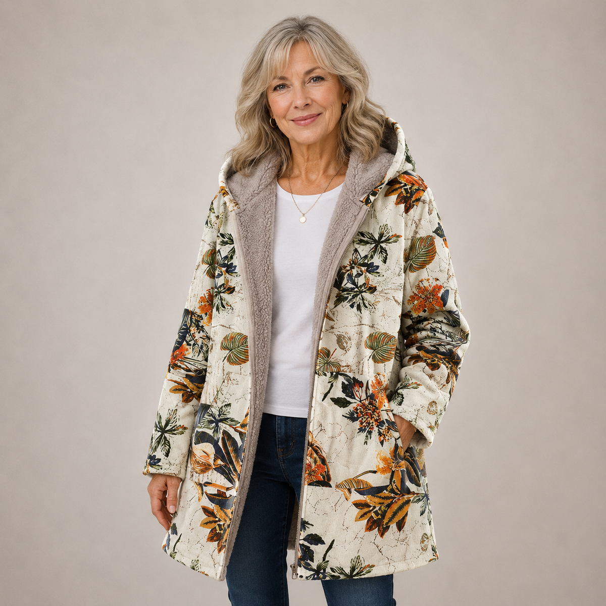 IVY | FLORAL HOODED FLEECE JACKET