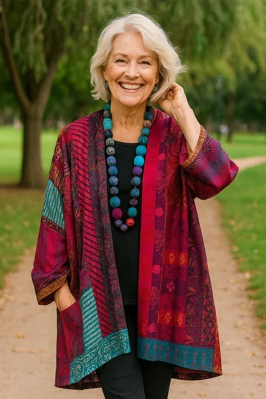 MARGARET | COLOURFUL PATCHWORK OPEN CARDIGAN