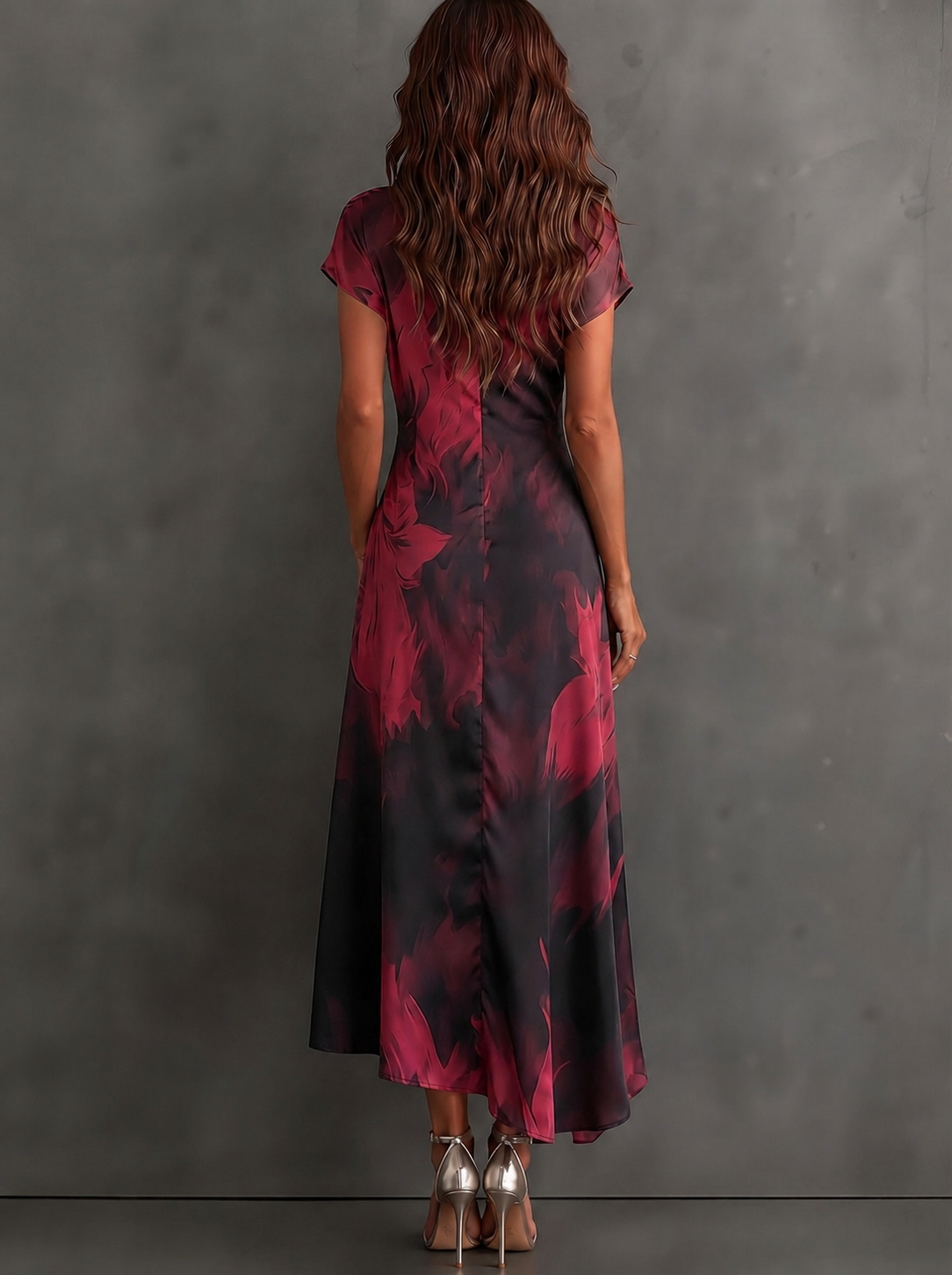 BEATRICE | BURGUNDY ABSTRACT PRINT MIDI WRAP DRESS