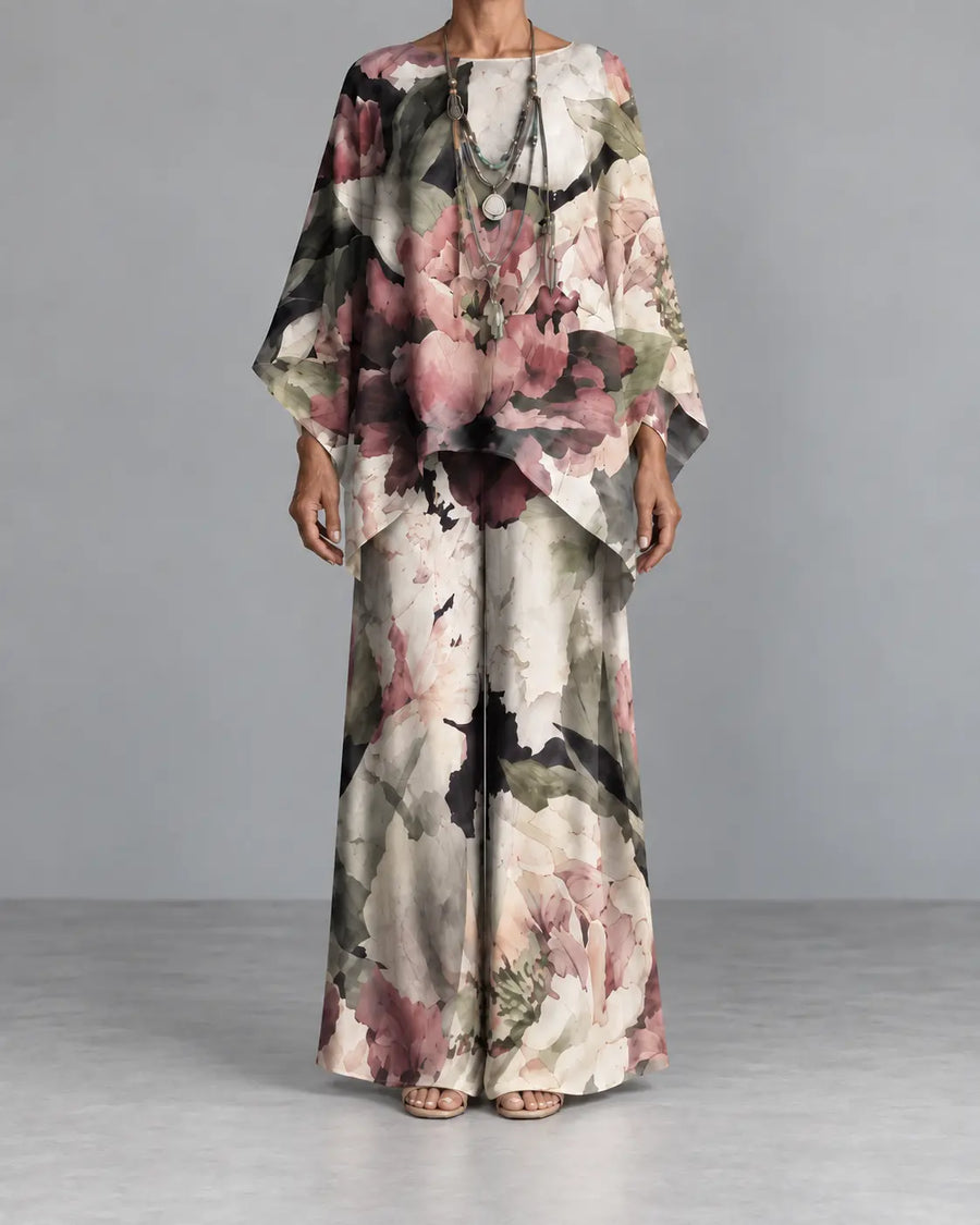 VERONIQUE | ELEGANT FLORAL TWO-PIECE TROUSER SET