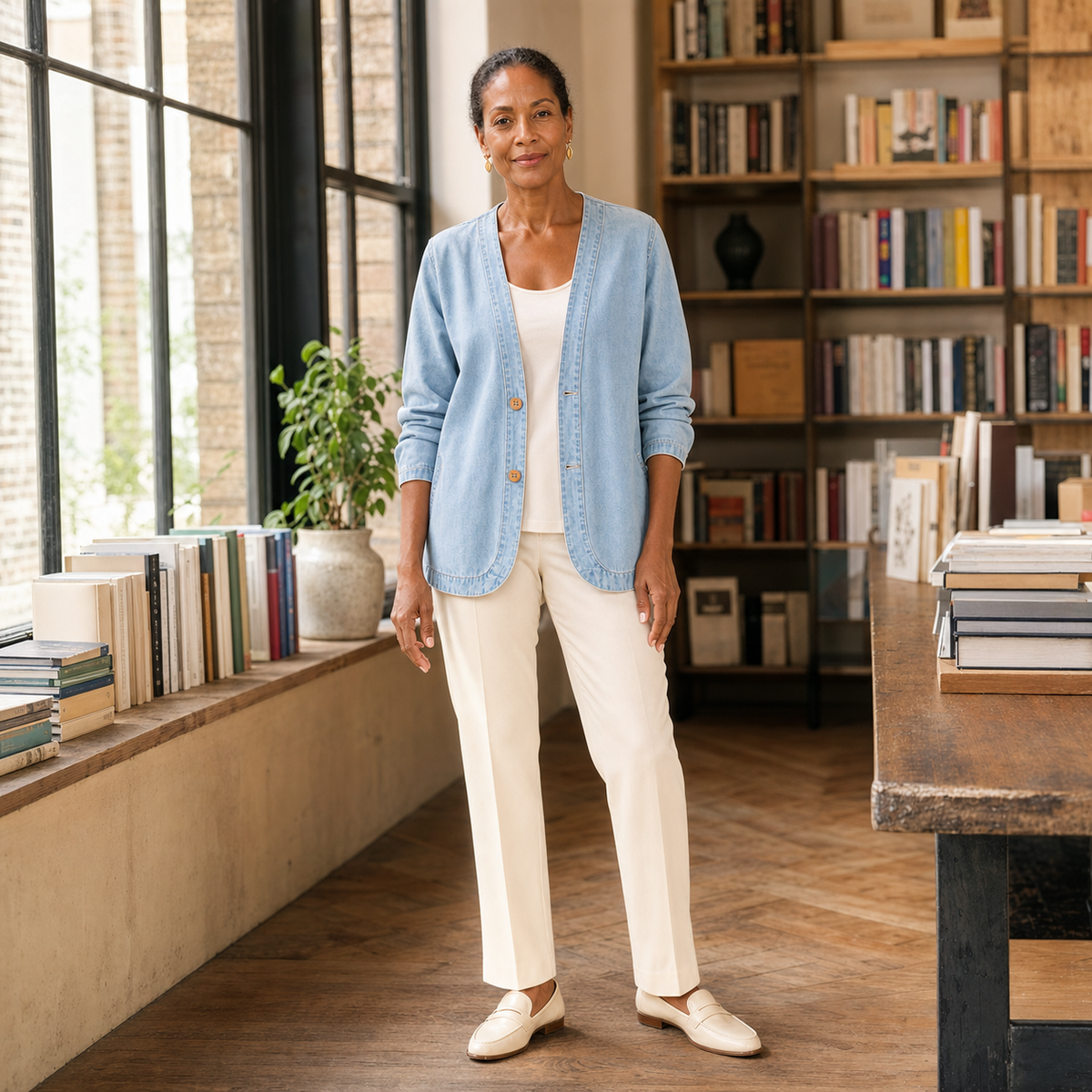 HELEN | DENIM CLASSIC BUTTON CARDIGAN