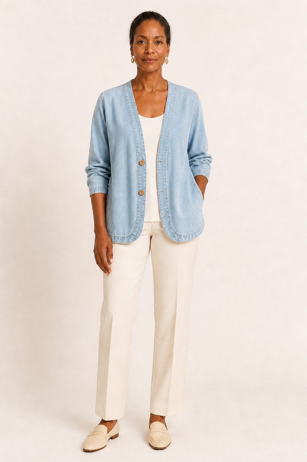 HELEN | DENIM CLASSIC BUTTON CARDIGAN