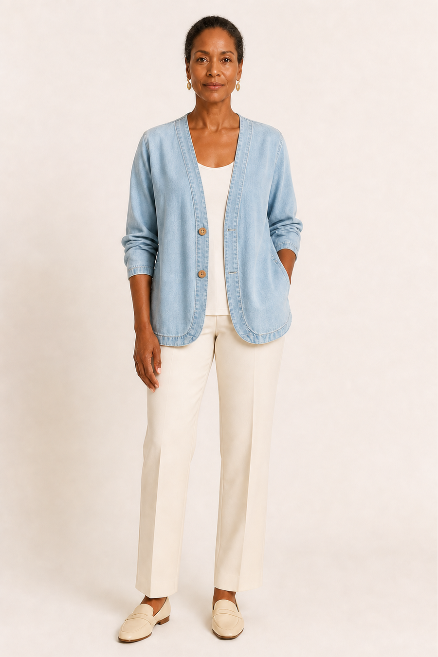 HELEN | DENIM CLASSIC BUTTON CARDIGAN
