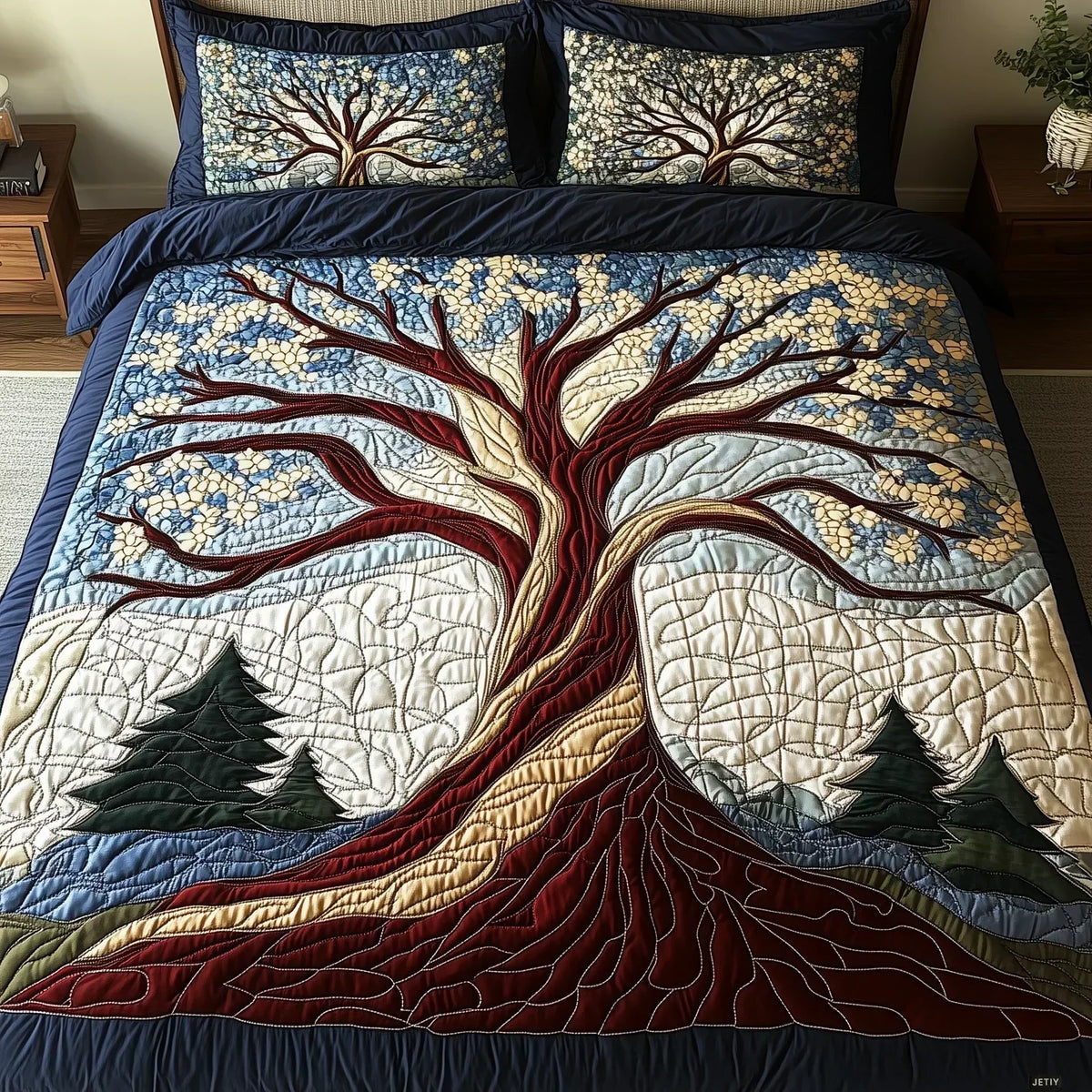 3-Piece Quilted Bedding Set – Woodland Harmony