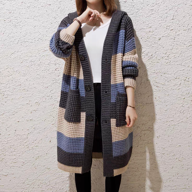 SARAH | MID-LENGTH HOODED CHUNKY KNIT CARDIGAN