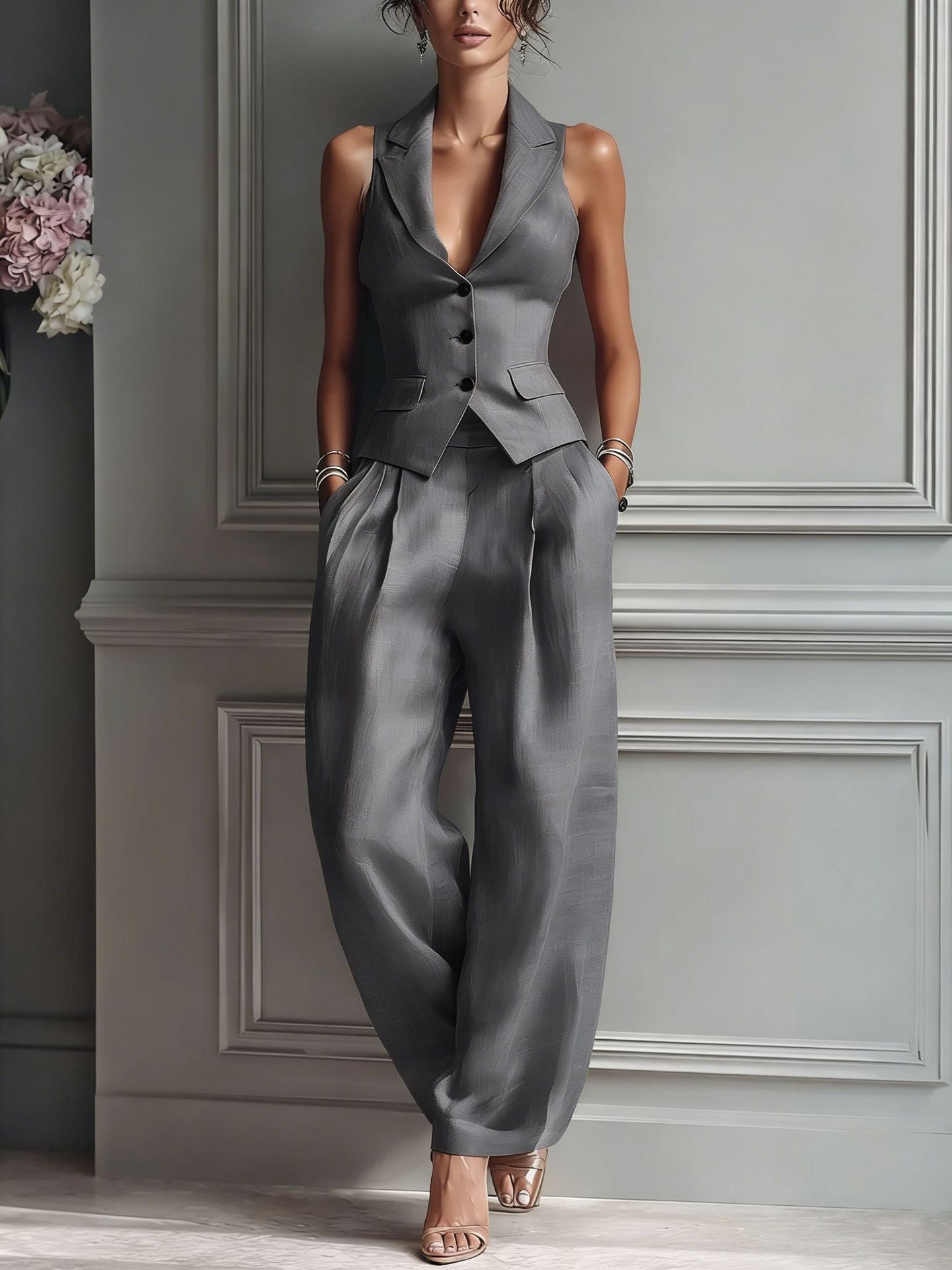 VIVIENNE | TAILORED WAISTCOAT & WIDE LEG TROUSER SET