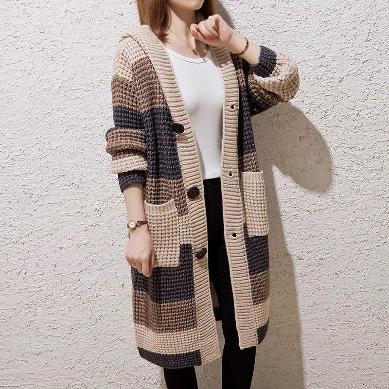 SARAH | MID-LENGTH HOODED CHUNKY KNIT CARDIGAN