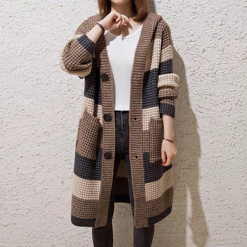 SARAH | MID-LENGTH HOODED CHUNKY KNIT CARDIGAN