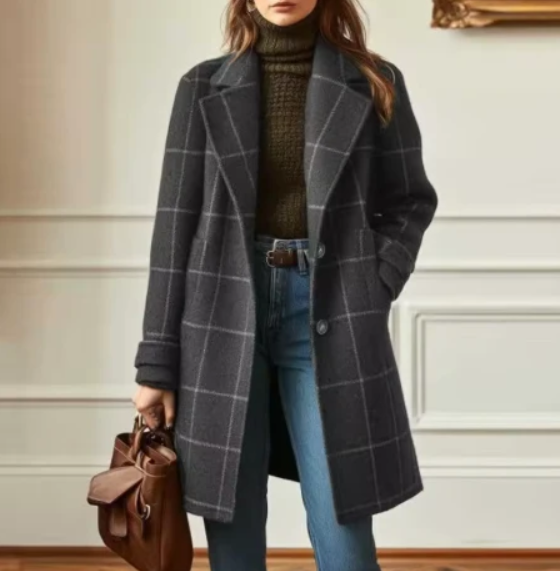 ELOISE | ELEGANT CHECKED LONG COAT