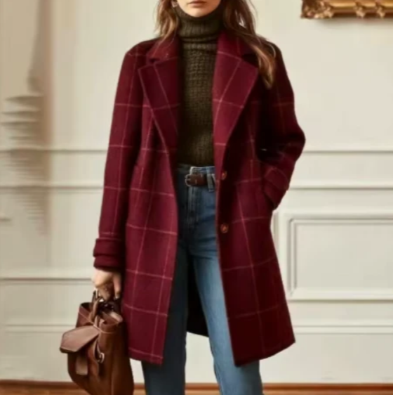 ELOISE | ELEGANT CHECKED LONG COAT